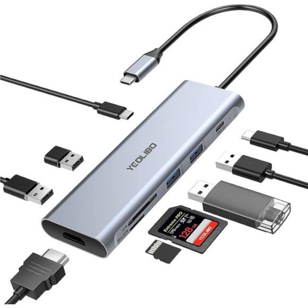 9-in-1 USB C Hub Multiport Adapter, with 4K HDMI, 100W Power Delivery, USB-C